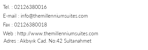 Millennium Suites telefon numaralar, faks, e-mail, posta adresi ve iletiim bilgileri